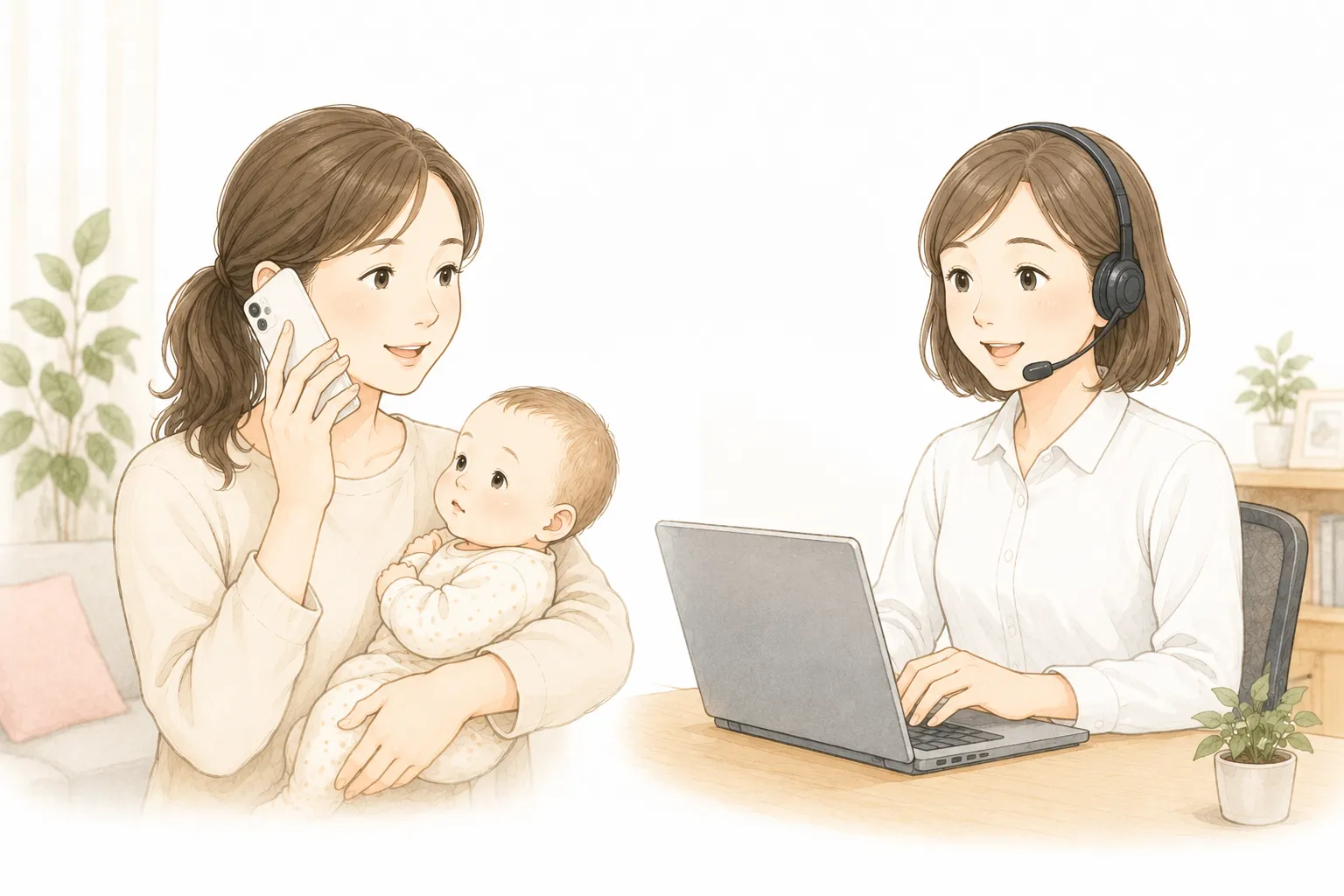 「赤ちゃんの頭のかたち相談室」の電話・Web無料相談のイメージイラスト