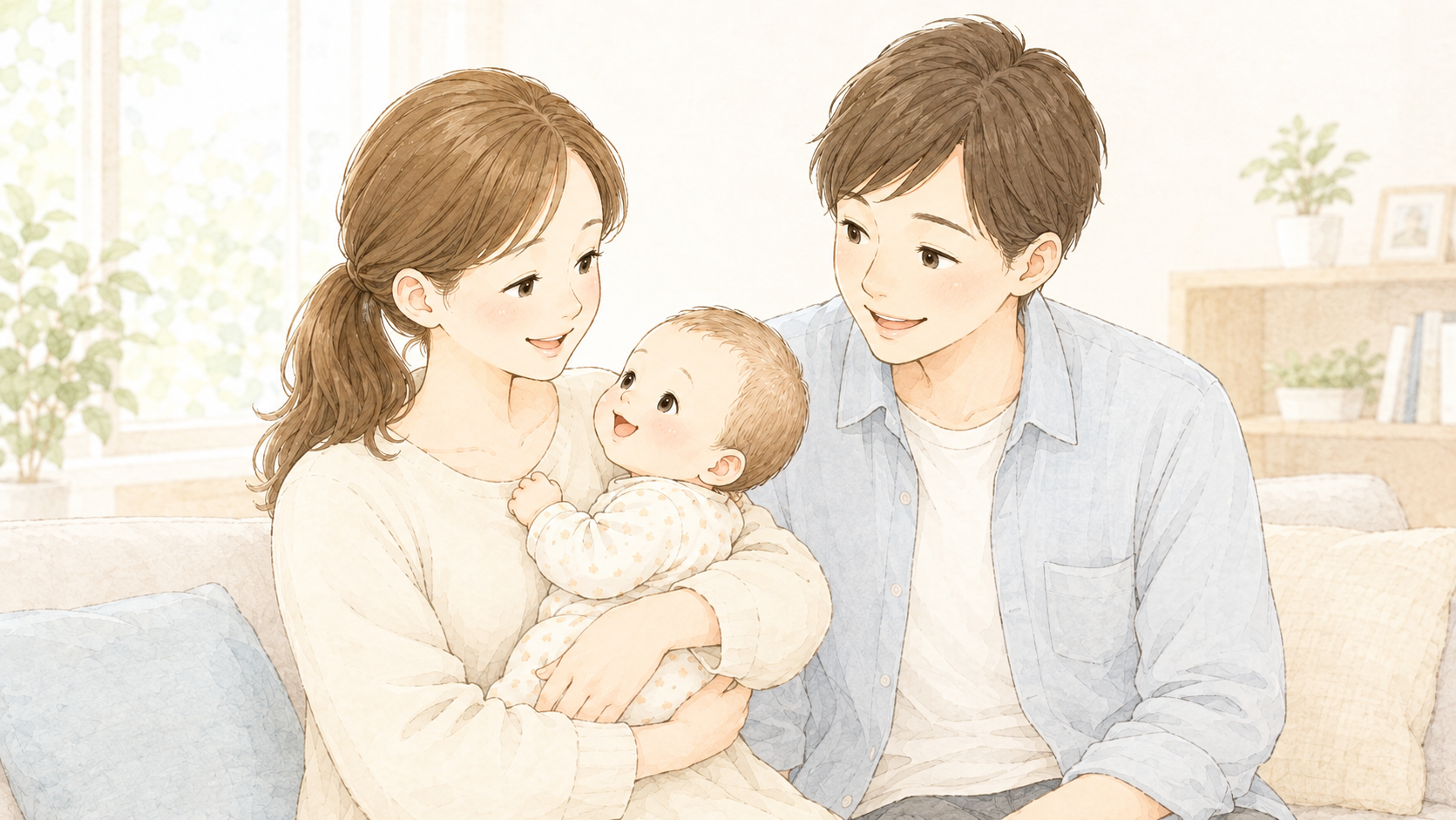 専門医に相談して安心する保護者と赤ちゃんのイラスト